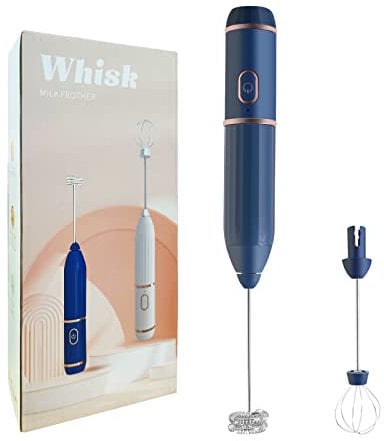 KMYC Milk Frother for Coffee Handheld Electric Rechargeable, Double Whisks 2 in 1 Hand Drink Mixer Foamer for Cappuccino Latte Hot Chocolate,Small Egg Wisking Tool Blue