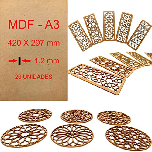 MDF Wood Board A3 | 420 x 297 x 1.2 mm Cut by Laser 10 W, 20 W, 30 W, 40 W CNC Router, Modelling, Fretwork, DIY, Crafts, Polished Finish, High Duty density.wood Quality (10)