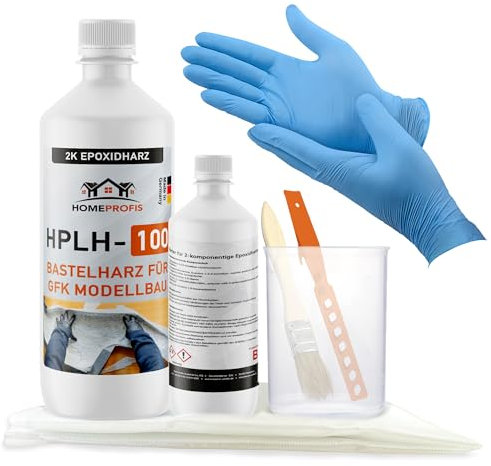 Home Profis® HPLH-100 glasklares 2K Epoxidharz (900g) inkl. 1m² GFK Glasfasermatte (300g/m²) & Werkzeug | Formbau, Reparatur und Ausbesserung, Bootsbau, Fahrzeugbau
