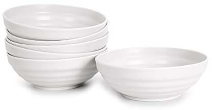 Lot de 6 Vaisselle classique en plastique dur réutilisable et incassable pour fêtes et événements Blanc (bols 450 ml)