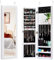 HOMASIS Armoire à Bijoux 2-en-1 Murale ou Suspendue sur Porte, Meuble de Rangement avec Capacité pour Boucles d'Oreille, Collier, Organisateur de Bijoux Miroir Pleine, 2 Miroirs de Maquillage, Blanc