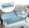 JOIEYOU Faltbare Badewanne Erwachsene, XL Foldable Bathtub Mobile Tragbare Badewanne Sitzbadewanne, Klappbadewanne mit Abnehmbare Abdeckung und Badewannenablage, Blau (128 x 62 x 53 cm)