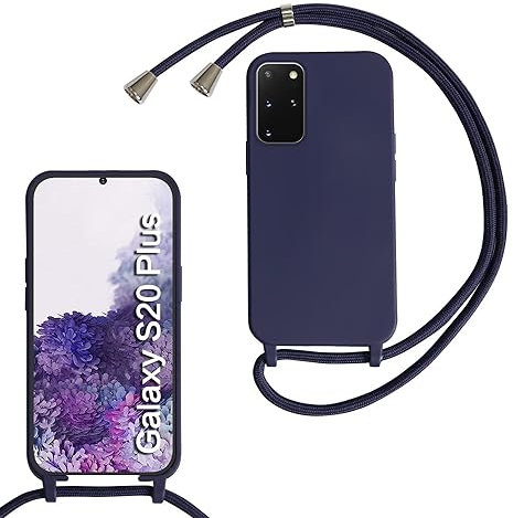 MBSLFY Silikon Handykette für Samsung Galaxy S20 Plus Hülle mit Band,Silikon Necklace Handyhülle mit Abnehmbar Kordel zum Umhängen Stossfest Bumper Handy Schutzhülle für Samsung S20 Plus, Navy blau