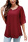 Actcat Damen Rüschen 3/4 Ärmel Mesh Blusen Lose Flowy Tops Stretch Shirts Crinkle blusen Damen Sommer damenblusen elegant mesh Shirt Damen damenblusen 3/4 arm Elegante Oberteile Damen