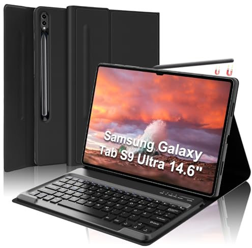 SENGBIRCH Keyboard Case for Samsung Galaxy Tab S10 Ultra 14.6 inch - UK Layout Detachable Bluetooth Wireless Keyboard, Protective Folio Cover for S9 Ultra/S8 Ultra 14.6 inch, Black