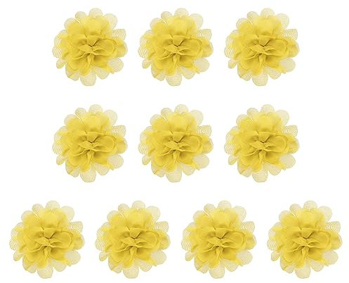 PATIKIL 10Stk 2.8 Chiffon Blumen Netz Stoff Blumen Nähen Gewebe Ornamente Stirnband Verzierungen für Heimwerker Handwerk Hochzeit Dekor Gelb