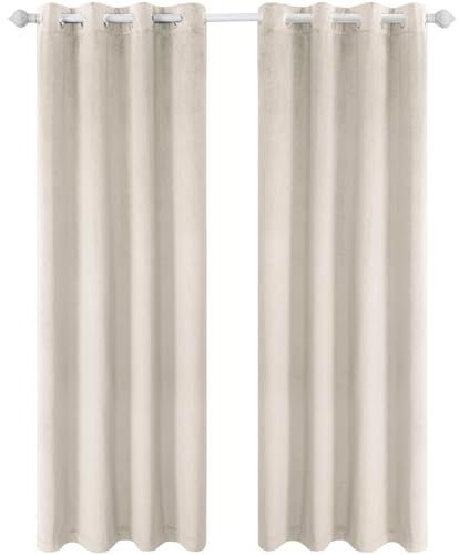 Ystyle Gardinen Samt 2er Set, Thermovorhang Kälteschutz, Vorhänge Blickdicht Mit Ösen, Verdunkelungsvorhang, Curtains, Thermovorhang Hitzeschutz, Verdunklungsvorhänge Für Wohnzimmer, Beige Weiß