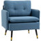 HOMCOM Fauteuil scandinave Dossier capitonné avec Passepoil en Tissu 76 x 68 x 80 cm - Bleu et Pieds en métal Noir et doré