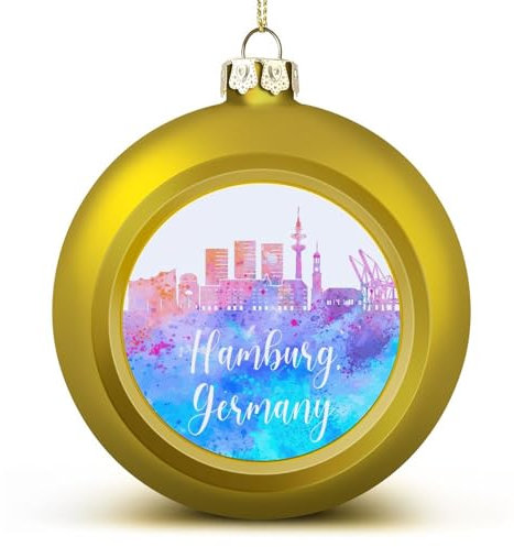 Stadt Wolkenkratzer Gebäude Silhouetten Weihnachtskugeln Ornamente Weihnachten Deutschland Hamburg Regenbogen Skyline Hängende Kugel Deko für Weihnachtsbäume, Urlaubsparty Neujahr Geschenk