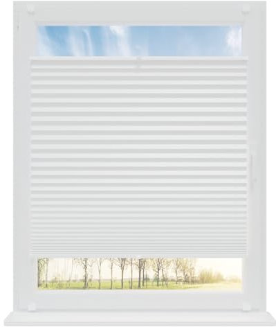 RENA Plissee ohne Bohren Rollos für Fenster | Faltrollos für Fenster & Tür | Plisseerollo nach Maß Verdunkelung | Fenster Rollos für Innen | Jalousie Weiß 130x140 cm