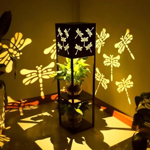 Dragonfly Solar Lantern, GCMacau Solar Lights Outdoor Garden, 31 Waterproof Lanterns with 2 Tier Trellis, Birthday Gifts for Women Garden Ornaments Outdoor, Decoration for Porch Patio Lawn Yard