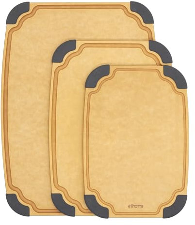 Elihome 3 in 1 Chopping Boards Set, Knife Friendly, Dishwasher Safe, Juice Groove, Reversible, Non-Porous, Eco-Friendly, Set of 3