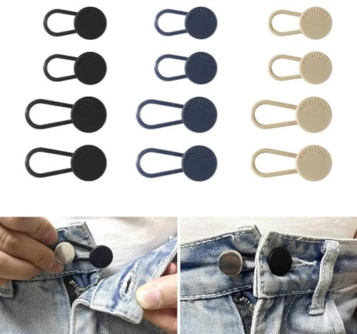 12 Piezas Extensor de Botones para Pantalones, Botones de Extensión del Cinturón, Prolongador De Botón Elástico, Hebilla de Extensión de Cinturón para Pantalones Vaqueros, Pantalones y Falda
