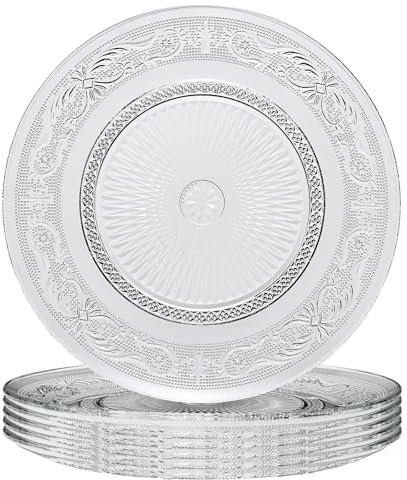 Khen Art Deco Vintage Crystal Glass Plates, Set of 6, 10.2 Dinner Plates - Dessert, Server Appetizer Plate, Snack, Side Dishware, Dishwasher Safe, 100%, Glass
