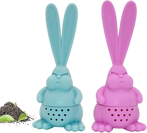2pcs Silicone Bunny Tea Infuser for Loose Tea, Angry Rabbit Tea Steeper, Rabbit Food Grade Silicone Tea Strainers, Filters for Tea, Heat Resistant Tea Diffuser, Easter Gift for Tea Lovers
