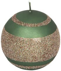 G Decor Kugelkerze mit Glitzerstreifen in Grün-Cappuccino: Elegante und Festliche Dekokerzen für die Inneneinrichtung, Partys und besondere Anlässe (Kugel)