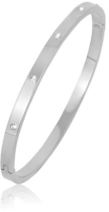 JJDreams Bracciale in Acciaio al Titanio Stile Semplice Bracciale Bangle Sottile in Argento con 4mm di Strass