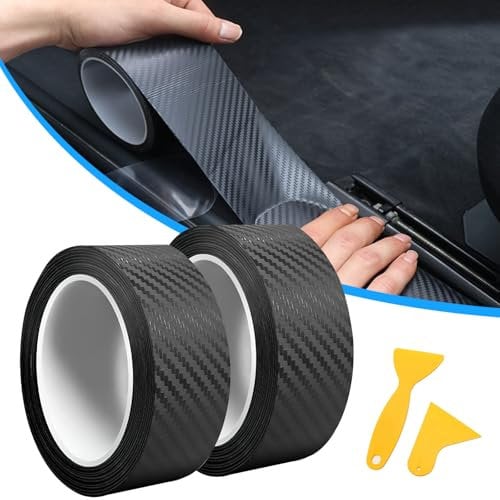 Carbon Folie Auto, 2PS 5 cm x 10 cm Einstiegsleisten Schutz, Selbstklebend Auto Einstiegsleisten Schutz mit Kunststoffschabern für Die Meisten Autos wie SUVs und Limousinen