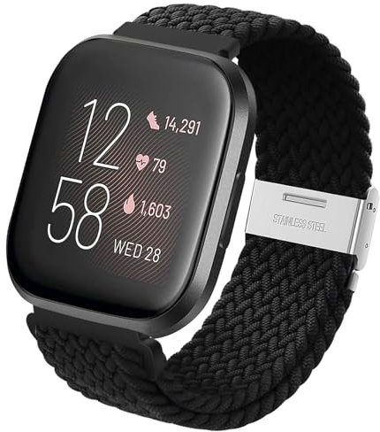 Nylon Armband für Fitbit Versa 2, Geflochtenes Schlaufenarmband Elastisches Sportarmband Nylon Solo Loop Uhrenarmband für Fitbit Versa 2, Fitbit Versa, Fitbit Versa Lite, Versa SE für Damen Herren