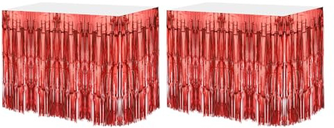 sourcing map Lametta-Tischröcke für rechteckige Tische, Lametta-Hintergrund, Vorhang für Hochzeit, Geburtstag, Party, Dekoration, 73 x 274 cm, Rot, Metallic-Folie, 2 Stück