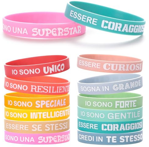 GEBETTER Braccialetti Silicone con Frasi Motivazionali Italiano, Bracciali Colorati Bambini, Gadget Regalini Fine Festa Compleanno Studenti Fine Anno Natale (12)