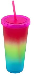 LINDACA 24oz/710ml Double Wall Gradient Colour Reusable Plastic Cups with Lid and Straw (Purple)