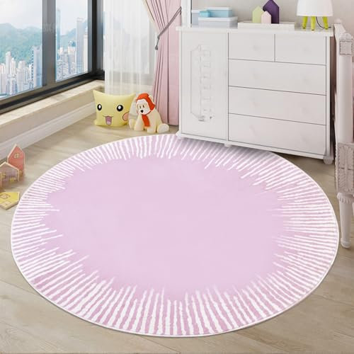 Lacomfy Kinderteppich, rund, modern, abstrakt, 160 cm Durchmesser, Violett