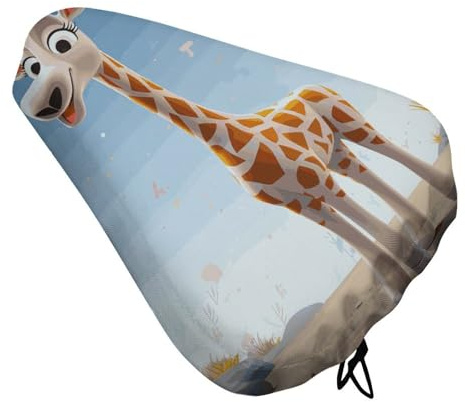 NWGHM Fahrradsitzbezug Cartoons Giraffe Fahrradsattelbezug Bequemes Heimtrainer Sitzkissen Wasserdicht Fahrradsitzbezug mit Kordelzug Fahrradsitz Regenschutz für Männer Frauen