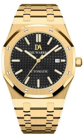 TIME WARRIOR DA Royalty Automatikuhr Gold Edelstahl Leuchtend Wasserdicht Luxus Kleid Uhren für Herren Saphirglas AP-Stil, Schwarz, Modern