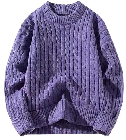 DUHENWU Maglione da uomo a collo alto, in tinta unita, con collo alto, vestibilità comoda, morbida, a maniche lunghe, O viola, XXL