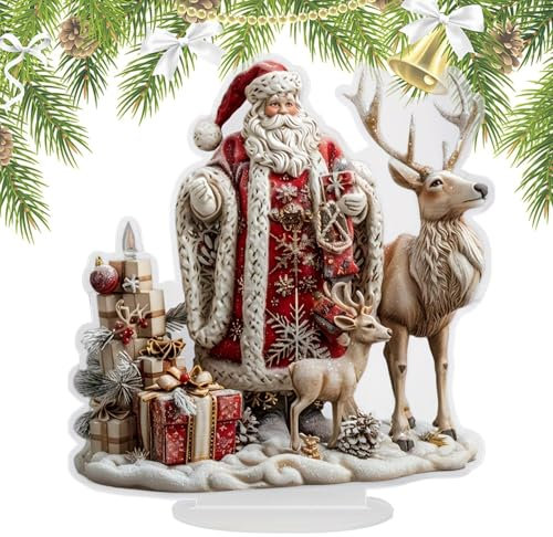 Nybhyjka Weihnachtsstecker Weihnachtsmann Rentier Gartenstecker Aus Acryl, Winter Tischdeko, Winterdeko, Weihnachten Figur, 2D Acryl Weihnachtsfigur Weihnachtsbaum, Weihnachtsmann-Dekoration