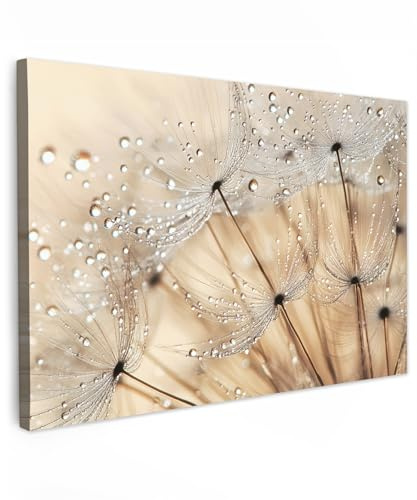 MuchoWow© Bild auf Leinwand Schlafzimmer Bilder Badezimmer Wand Deko | 90x60 cm - Wohnzimmer Modern Wanddeko Bilderwand Geschenk Pusteblume - Abstrakt - Natur - Beige