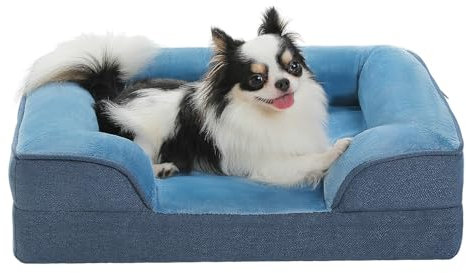 PAWZ Road Kleines Hundebett, waschbar, orthopädisch mit abnehmbarem Flanellbezug und Reißverschluss, Hundesofa für kleine Hunde, 2-lagiges wasserdichtes Hundebett Blau, 61x45x16cm