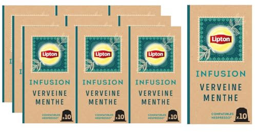 Lipton, Infusion Goût Verveine Menthe, Fraîcheur,Capsules Compatibles Nespresso, Ingrédients d'Origine 100% Naturelle, 100 Capsules