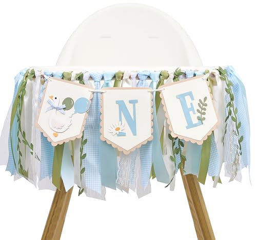 Gans Hochstuhl Banner - Jungen Erster Geburtstag Party Dekorationen, Blau Gans 1. Geburtstag Banner, Vintage Gans Tier Themed Hochstuhl Foto Requisiten