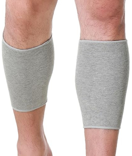 Neotech Care Calf Support Sleeve - Elastic & Breathable Knitted Fabric - Medium Compression (Grey Colour, Size M, 1 Pair)