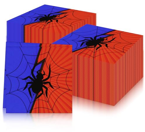 mciskin Lot de 20 serviettes en papier jetables en forme d'araignée bleue et rouge - Décoration d'anniversaire - Douces recyclées - 2 plis - 33 x 33 cm - Pour anniversaire, Halloween, fêtes sur le