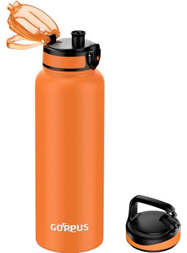 GOPPUS 1200ML/40OZ Stainless Steel Water Bottle 1.2 Litre Metal Vacuum Flask for Travel Double Walled Bottle Leakproof Coffee Flask for Outdoor Large Bottle with Wide Mouth Sport Bottles Keep Hot/Cold