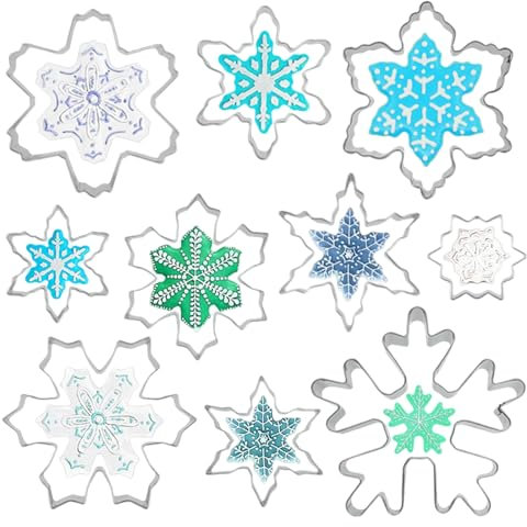 10 Stück Ausstechformen Schneeflocken Set, Edelstahl Plätzchenausstecher, Mini Weihnachten Keksausstecher, Schneeflocken Ausstecherfür Plätzchen, Gebäck, Kekse und Fondant Backen