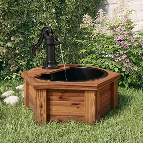 Fontana da giardino con pompa, 57 x 57 x 53 cm, in legno massello abete, 363335