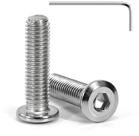 Tunejoy Viti a Testa Piatta M8 x 25 mm Vite a Testa Esagonale Bulloni in Acciaio Inox A2 V2A Bulloni per Mobili con Chiavi a Esagono Filettatura Completa 20 Pezzi
