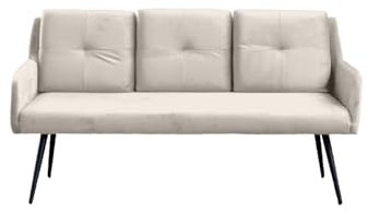 KAWOLA Esszimmerbank mit Rückenlehne, Velvet Bezug PIRI, Esszimmerbank Samt, Sitzbank Esszimmer in Cremeweiß, Stilvolle Polsterbank 180x64x84 cm