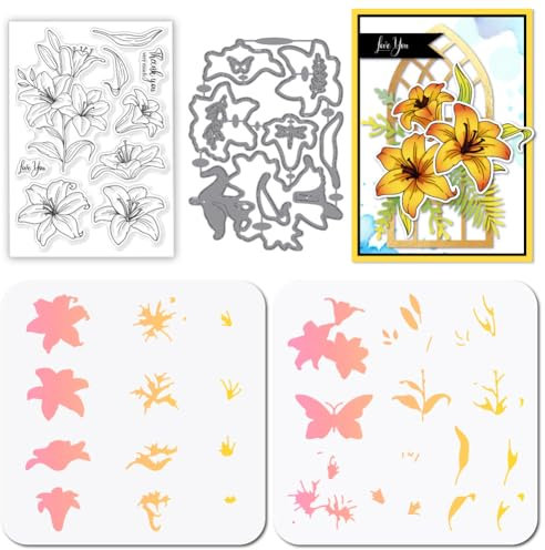GLOBLELAND Blumen Grüße Stamps Stanzschablone für die Kartenherstellung Rosen Lilien Hibiskus Silikonstempel Stanzschablone Sonnenblume Gänseblümchen PET Malschablonen Für DIY Scrapbooking