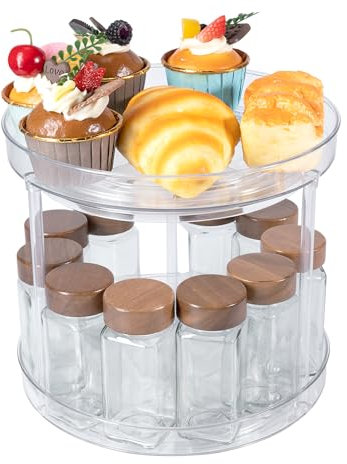 BillyBath Lazy Susan - Plateau rotatif à 360 ° - Étagère à épices rotative - Support de cuisine sans perçage - 2 niveaux