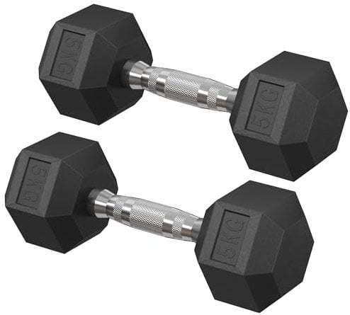 SONGMICS Hantelset, Hanteln 2er Set, Hexagon, Kurzhantel-Set, insgesamt 10 kg, für Workout, Fitnesstraining, Gewichtheben für Zuhause, Fitnessstudio, tintenschwarz SYL050B01