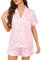 Lovasy Pyjama Satin Femme Short Ensemble Pijamas à Manches Courtes Chemises de Nuit Sexy Chic Été 2 Pièces Vêtements de Nuit en Soie Boutonnée,Rose/Rayures,M