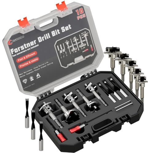 CSOOM Forstner Bit Set, 10PCS Forstner Drill Bits for Wood, Auger Opener Hexagonal Handle Drilling Cutting Tool for Hardwood, Softwood, Plastic, Plywood