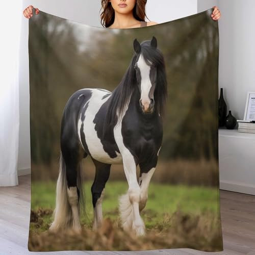 Horse Decke Wohndecke Warm & Kuschelig, Überwurf Ideal Für Draußen, Camping, Couch, Bett, Reisen – Wolldecke 130×150cm