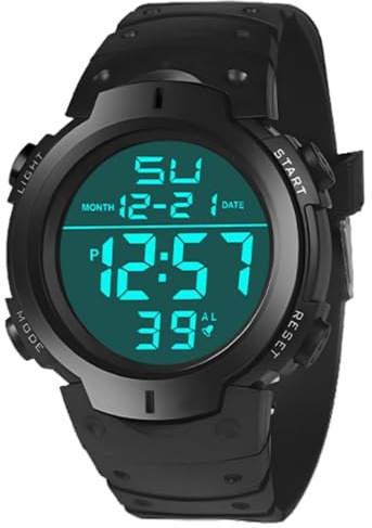 Herren-Schiedsrichter-Stoppuhr, Sport, Fußball, digitale Uhr, Fußballspiel, Timer, Armbanduhr, wasserdicht, mit LED-Hintergrundbeleuchtung, leuchtendes großes Zifferblatt, Datum, Woche, Funktionen