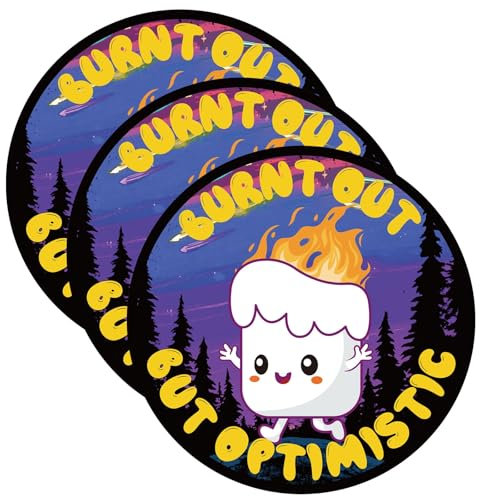 Gosknor 3 Stück Burnt Out But Optimistic Aufkleber, 5 cm Lustige Arbeitsaufkleber Matte Wasserfeste Dekorationen für Laptops Handys Wasserflaschen Sammelalben
